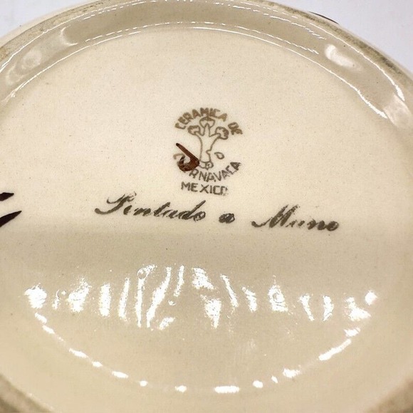 Vintage Cuernavaca Bowl Mexican Hand Painted Embossed Flowers And Fruits Ceramic - Picture 9 of 11